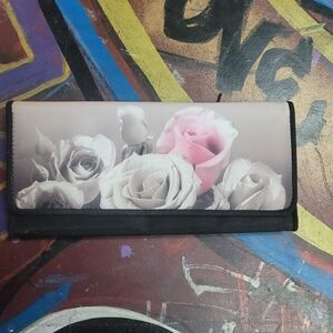 Galleria floral wallet, Grey with pink rose